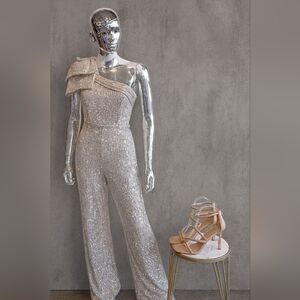 Deux Lux Silver Sequin One-Shoulder Jumpsuit